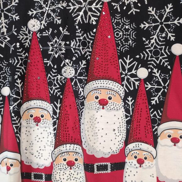 Onque Casual Santa Gnomes Holiday Shirt Top Womens XL P Embellished Snowflakes - Picture 8 of 10